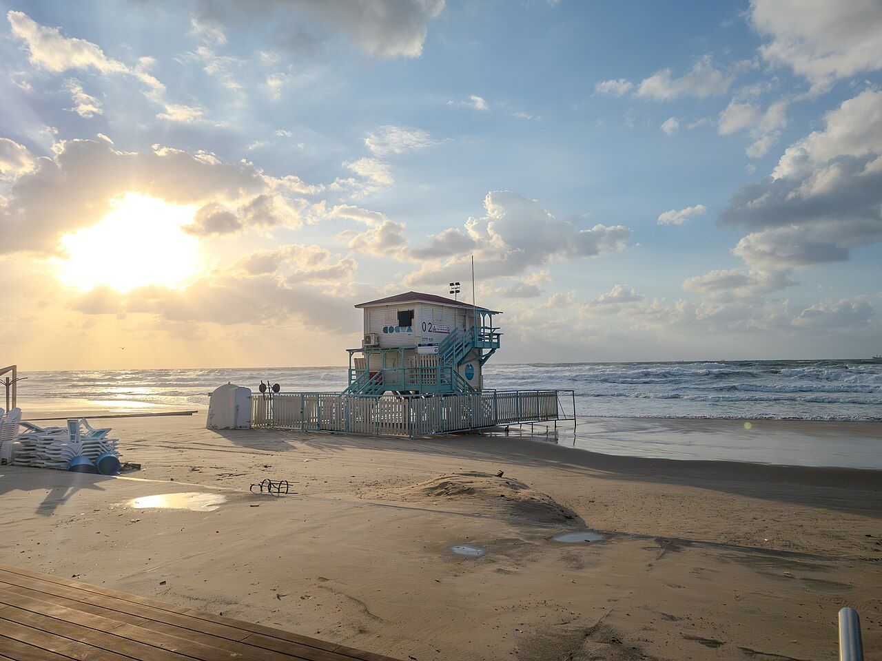 Lifeguard tower on a sunny beach